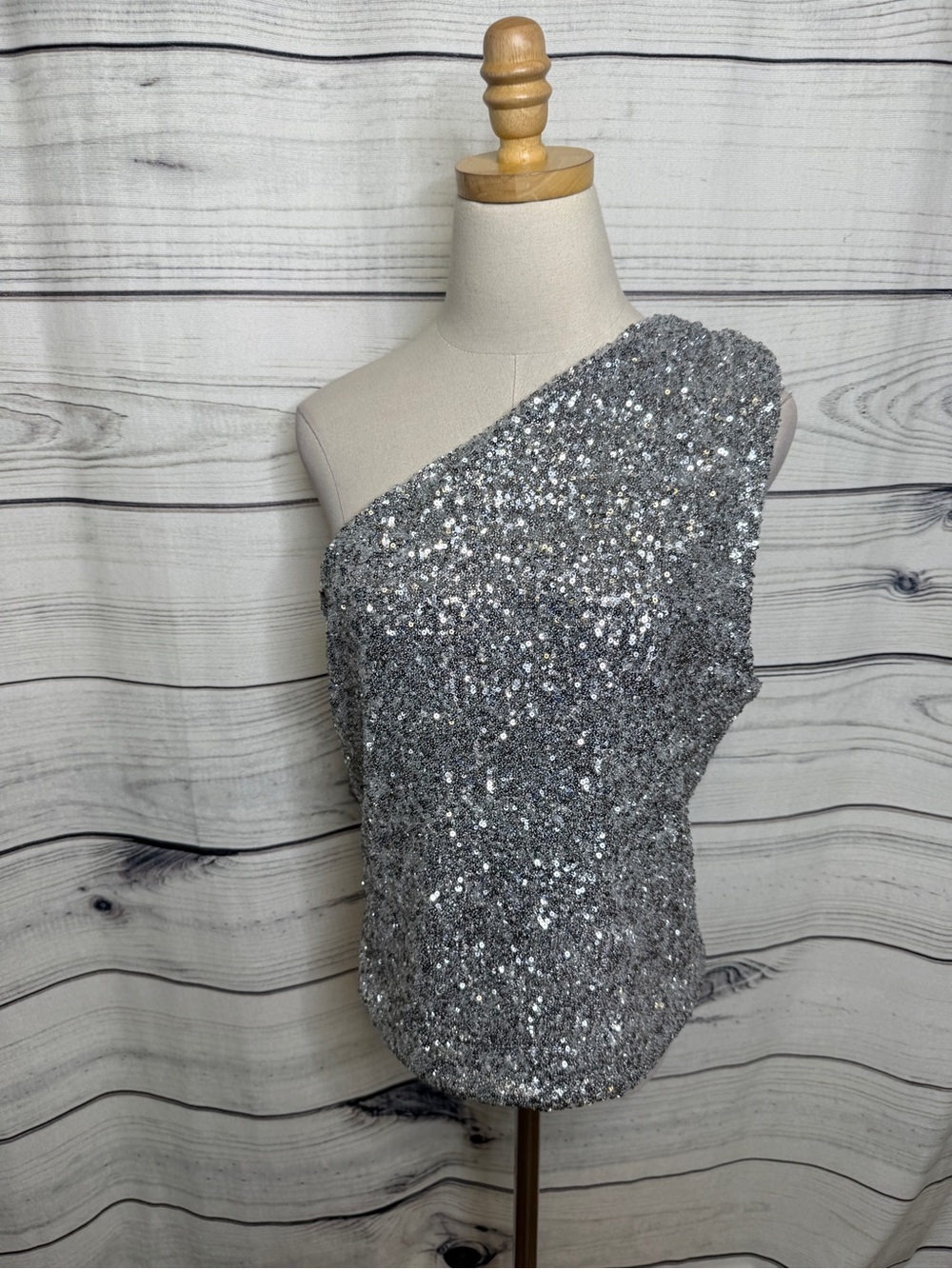 dolan Silver One-Shoulder Sequin Camisole